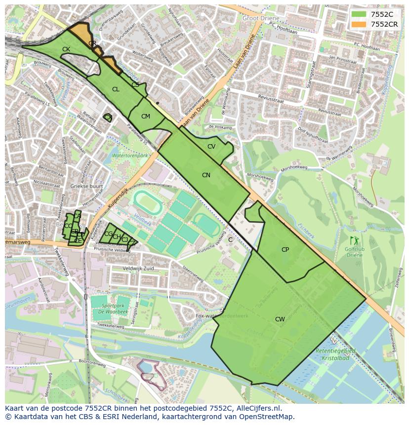 Afbeelding van het postcodegebied 7552 CR op de kaart.