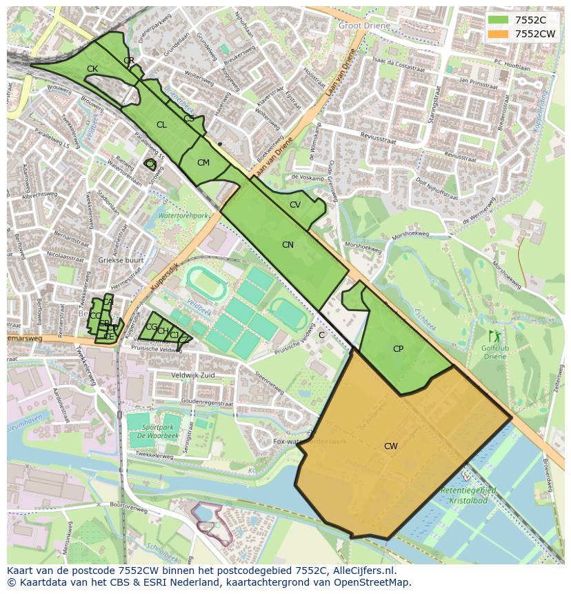 Afbeelding van het postcodegebied 7552 CW op de kaart.