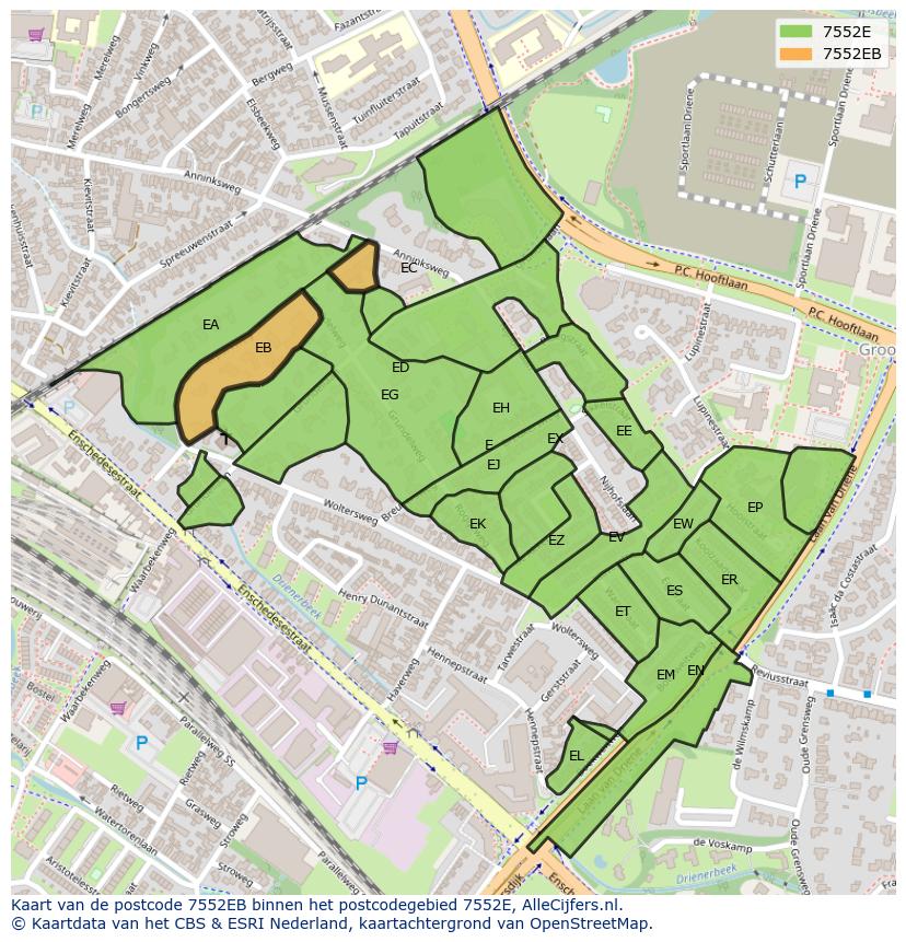 Afbeelding van het postcodegebied 7552 EB op de kaart.
