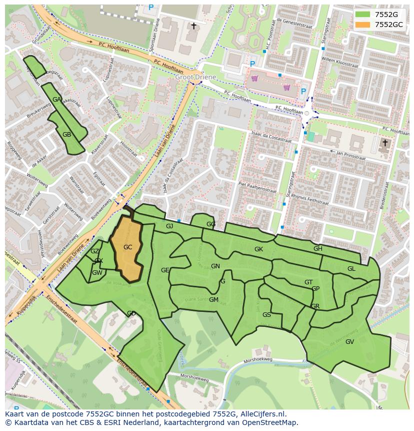 Afbeelding van het postcodegebied 7552 GC op de kaart.