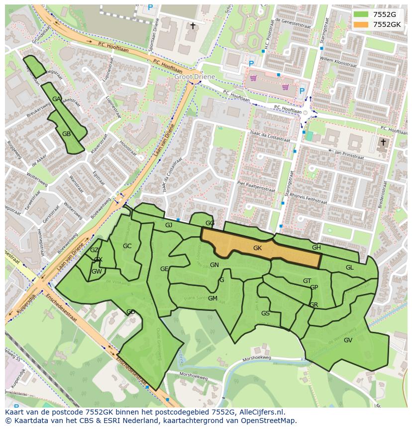 Afbeelding van het postcodegebied 7552 GK op de kaart.
