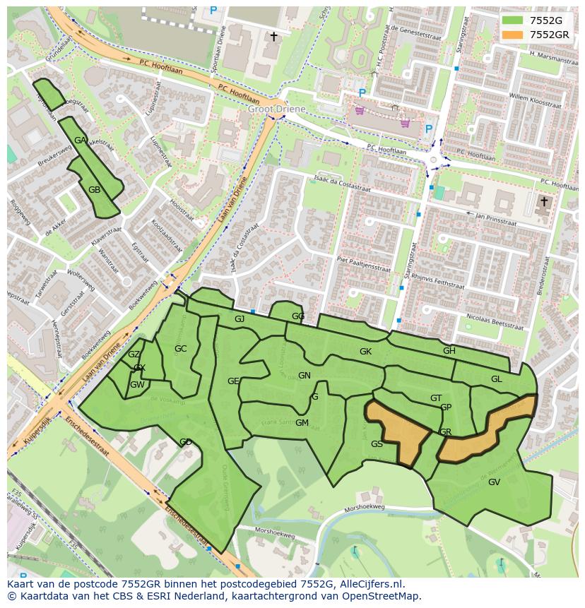 Afbeelding van het postcodegebied 7552 GR op de kaart.