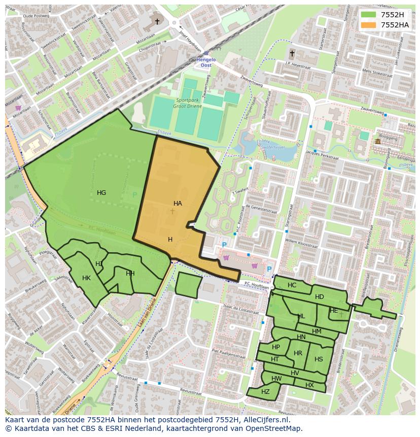 Afbeelding van het postcodegebied 7552 HA op de kaart.