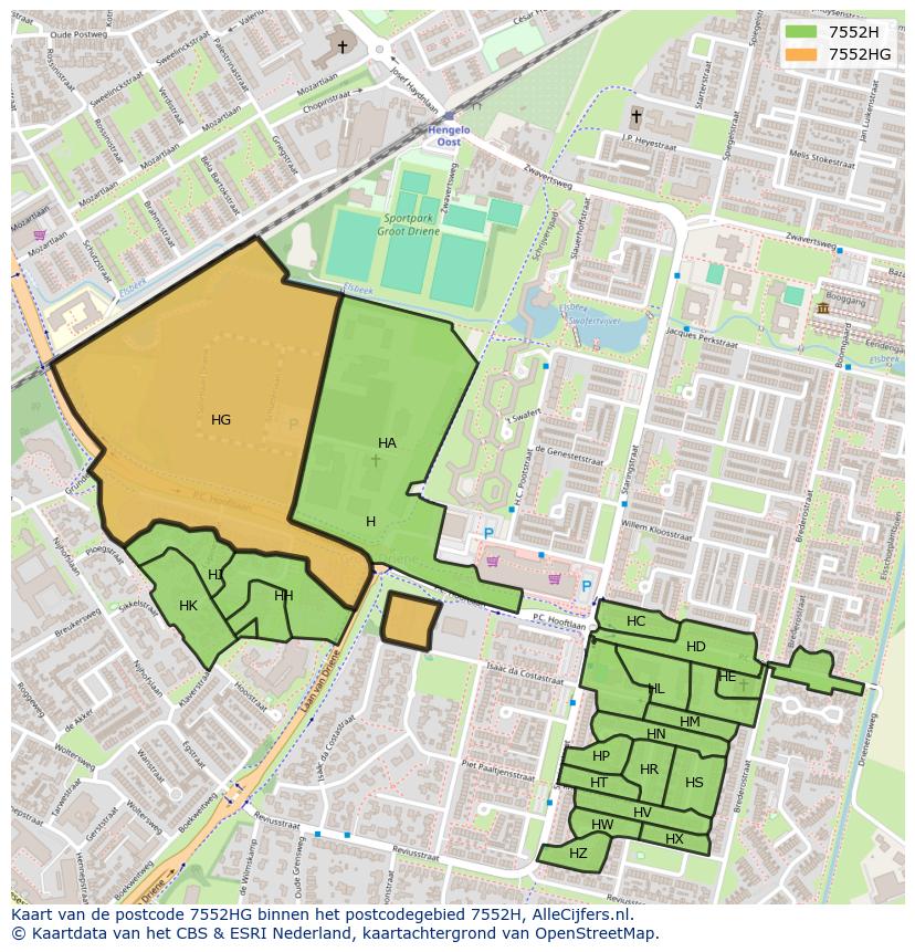 Afbeelding van het postcodegebied 7552 HG op de kaart.