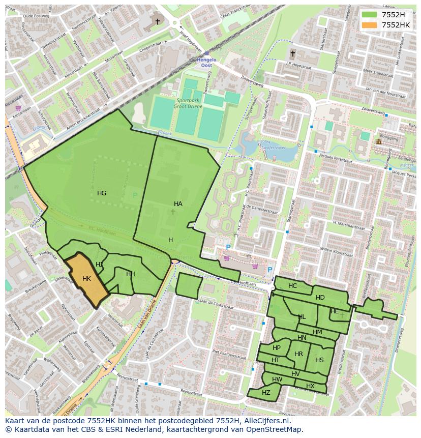 Afbeelding van het postcodegebied 7552 HK op de kaart.