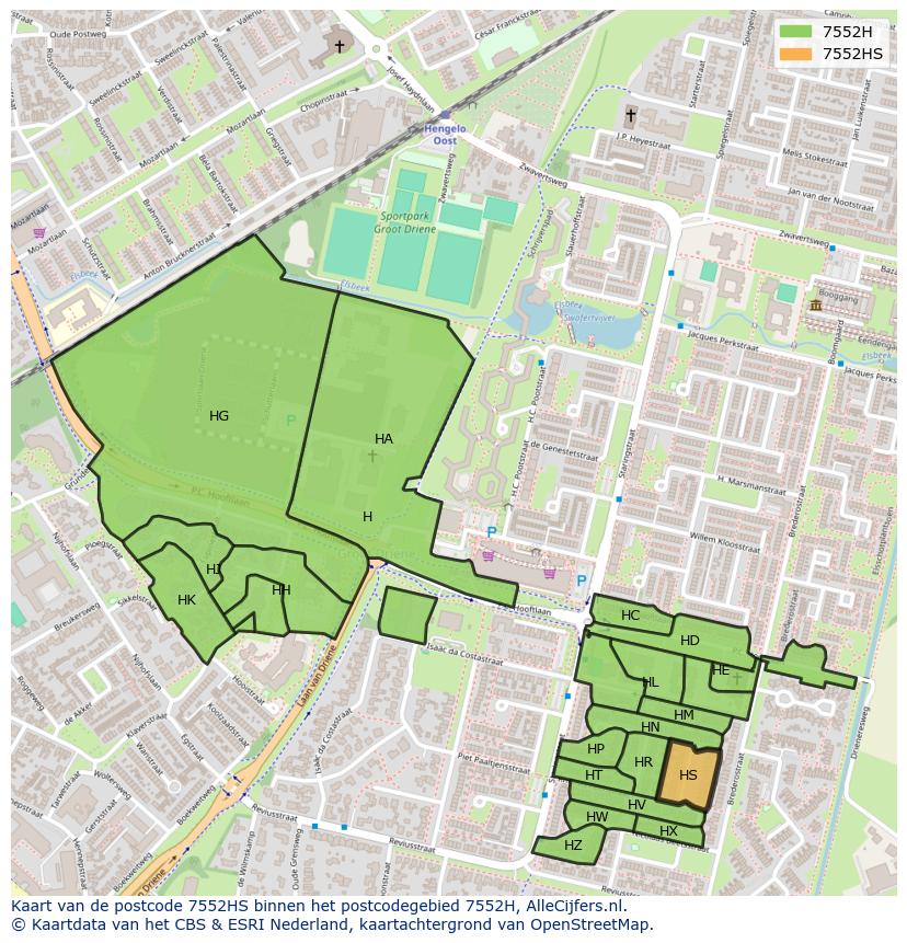 Afbeelding van het postcodegebied 7552 HS op de kaart.