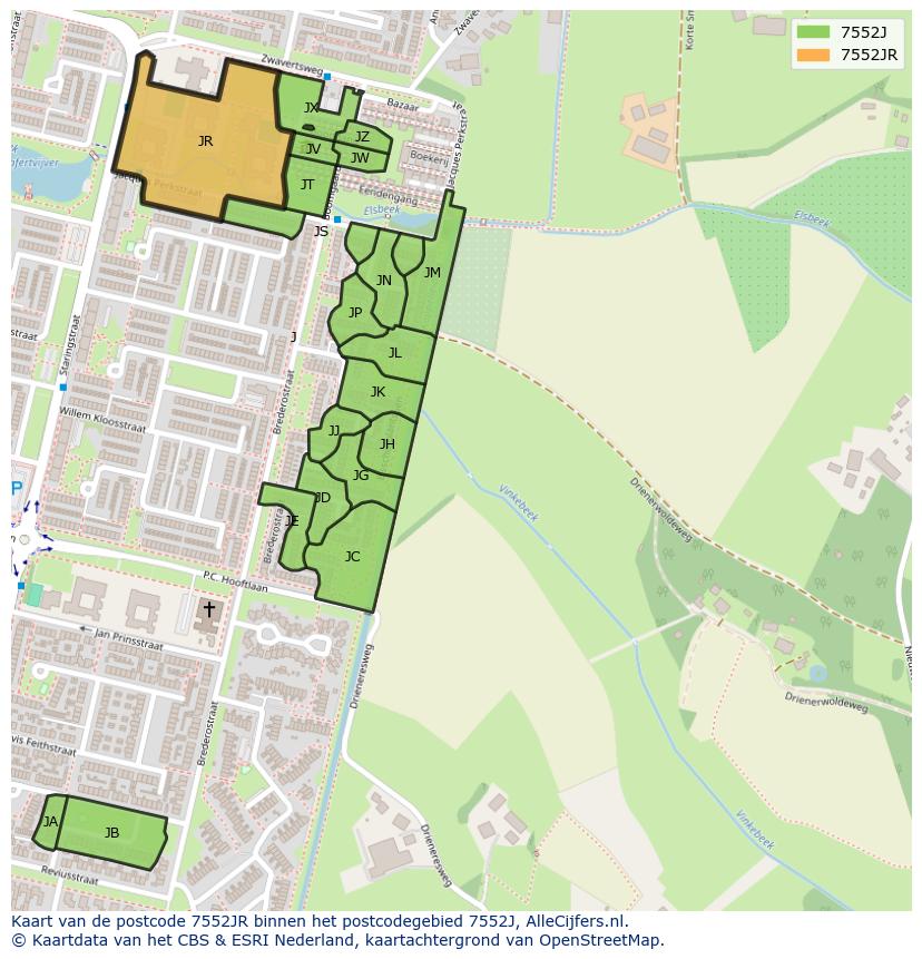 Afbeelding van het postcodegebied 7552 JR op de kaart.