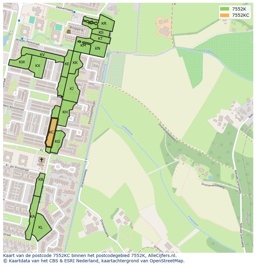 Afbeelding van het postcodegebied 7552 KC op de kaart.