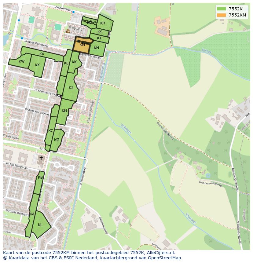 Afbeelding van het postcodegebied 7552 KM op de kaart.
