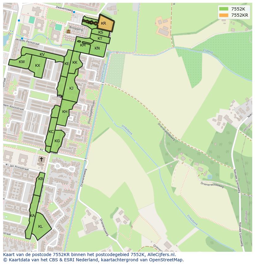 Afbeelding van het postcodegebied 7552 KR op de kaart.