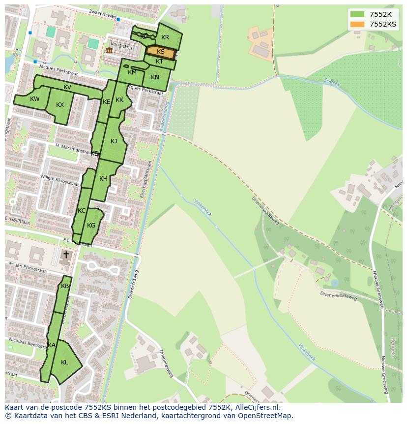 Afbeelding van het postcodegebied 7552 KS op de kaart.