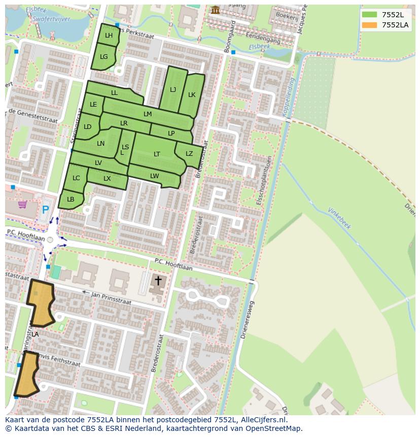 Afbeelding van het postcodegebied 7552 LA op de kaart.