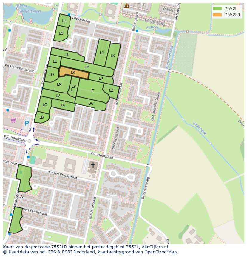 Afbeelding van het postcodegebied 7552 LR op de kaart.