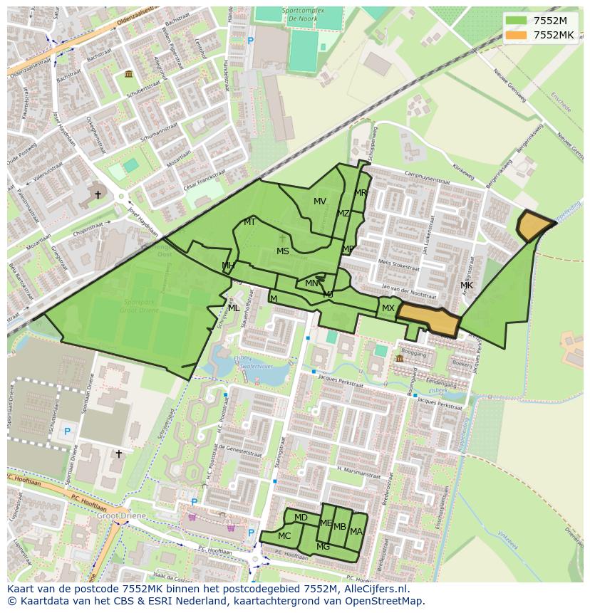 Afbeelding van het postcodegebied 7552 MK op de kaart.