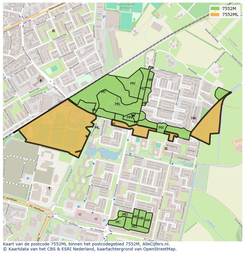 Afbeelding van het postcodegebied 7552 ML op de kaart.