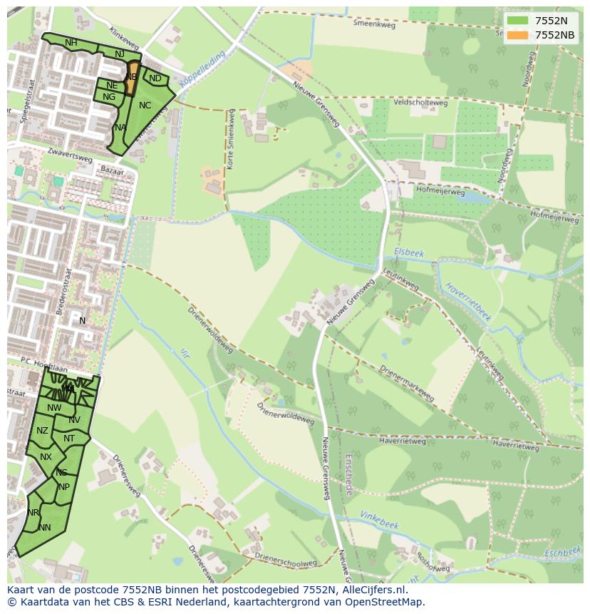 Afbeelding van het postcodegebied 7552 NB op de kaart.
