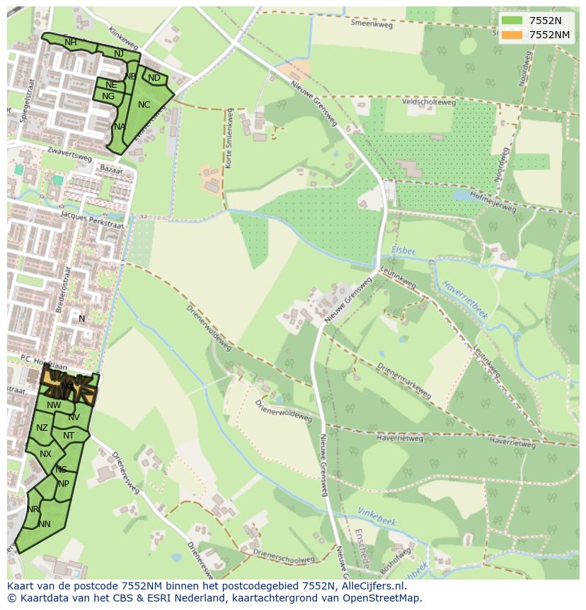 Afbeelding van het postcodegebied 7552 NM op de kaart.