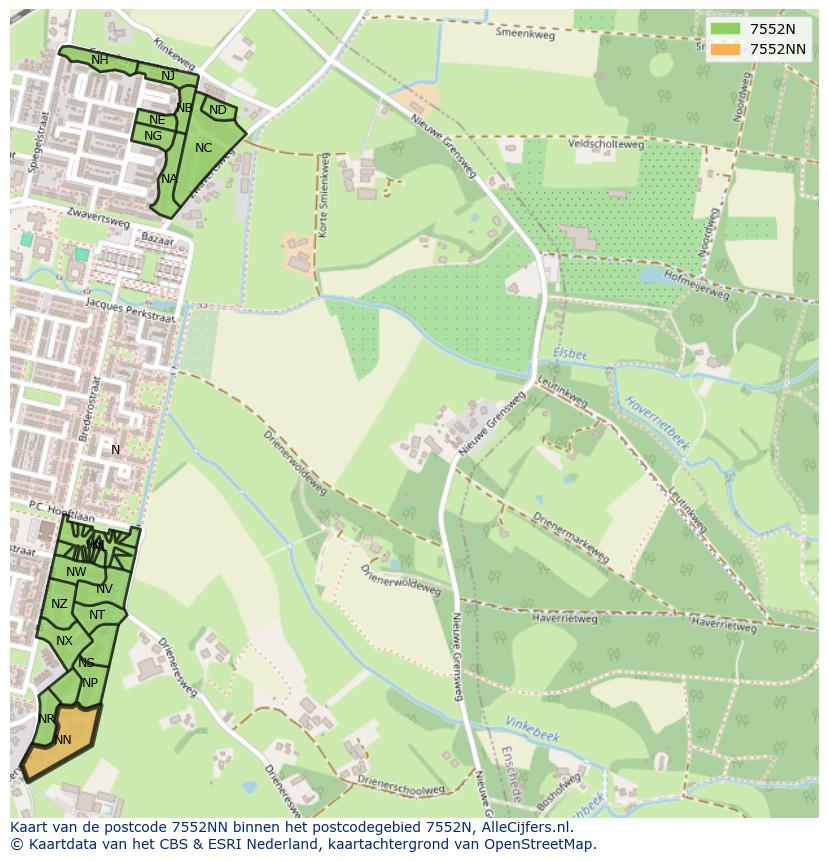Afbeelding van het postcodegebied 7552 NN op de kaart.