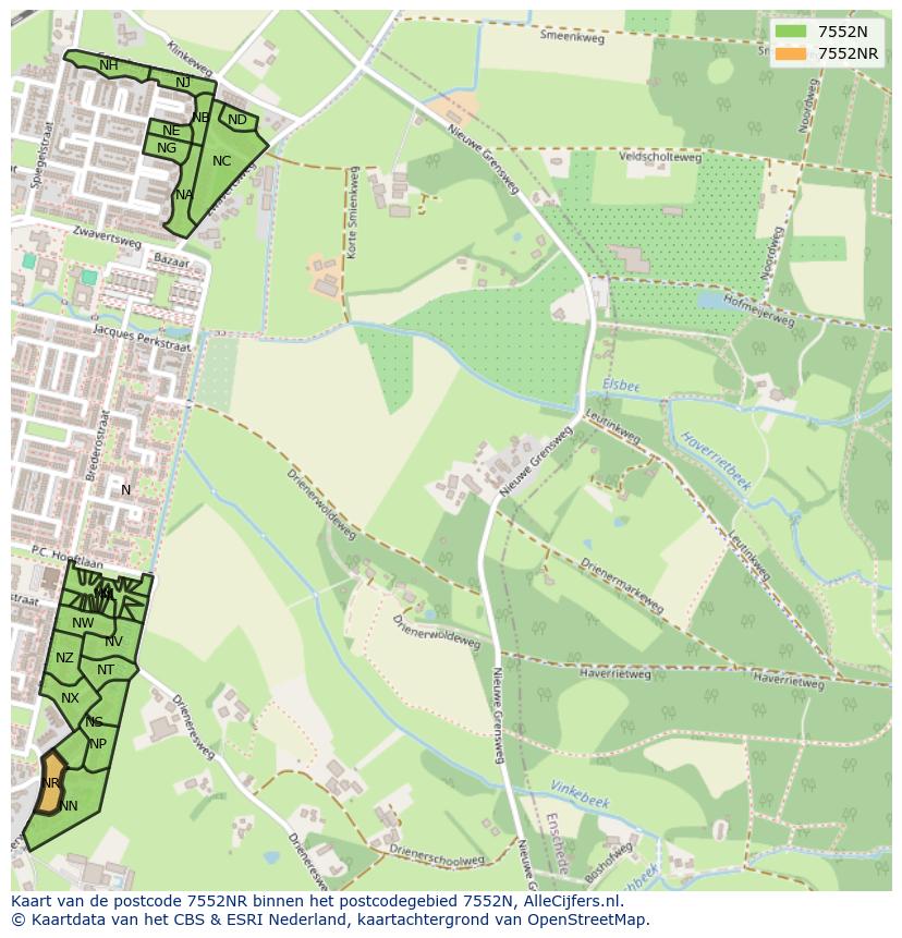 Afbeelding van het postcodegebied 7552 NR op de kaart.