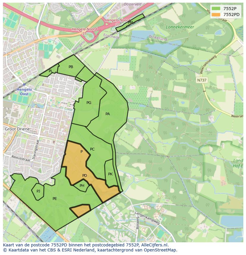 Afbeelding van het postcodegebied 7552 PD op de kaart.