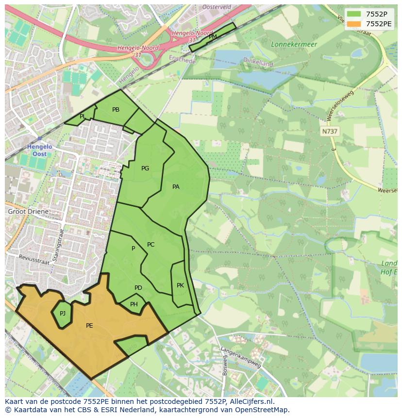 Afbeelding van het postcodegebied 7552 PE op de kaart.