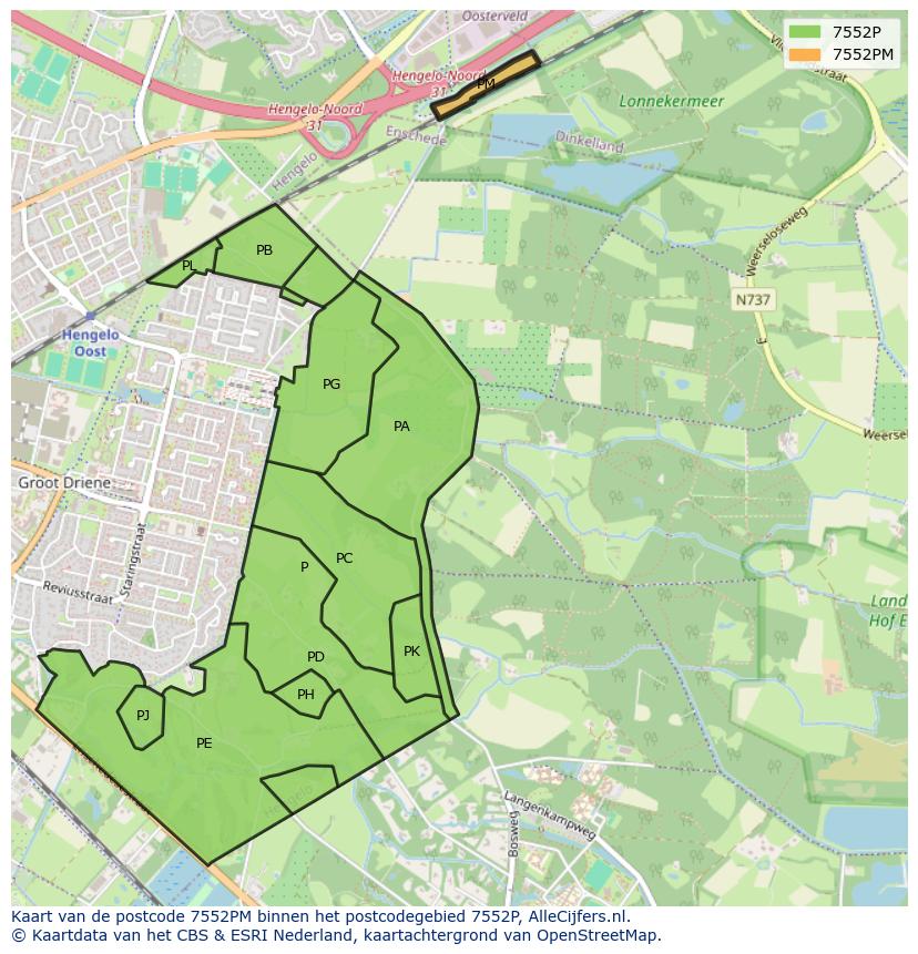 Afbeelding van het postcodegebied 7552 PM op de kaart.