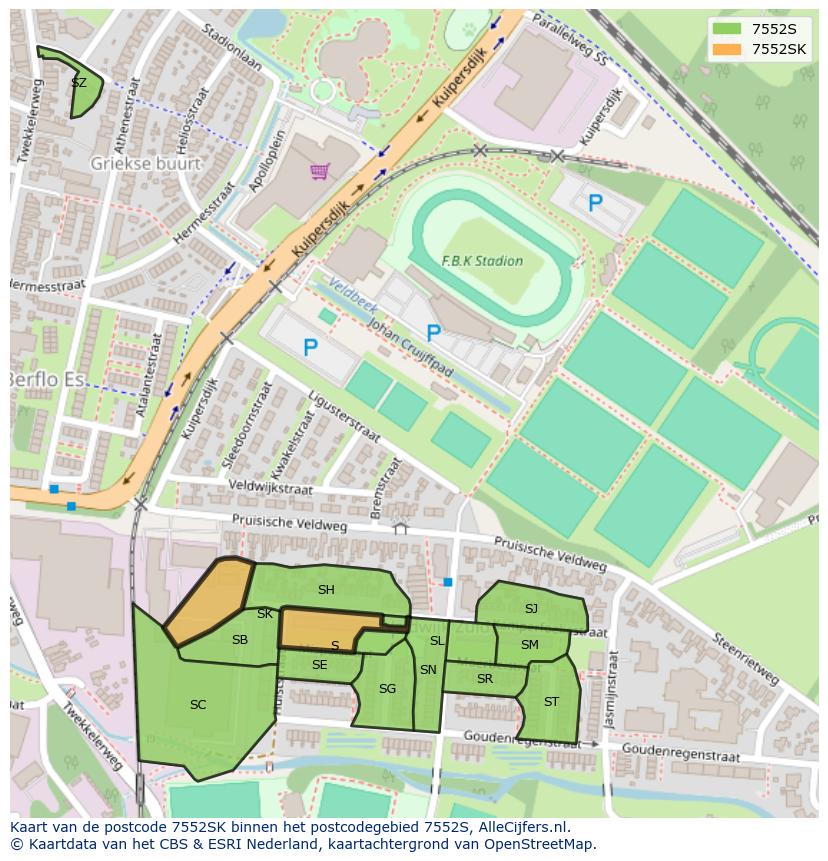 Afbeelding van het postcodegebied 7552 SK op de kaart.