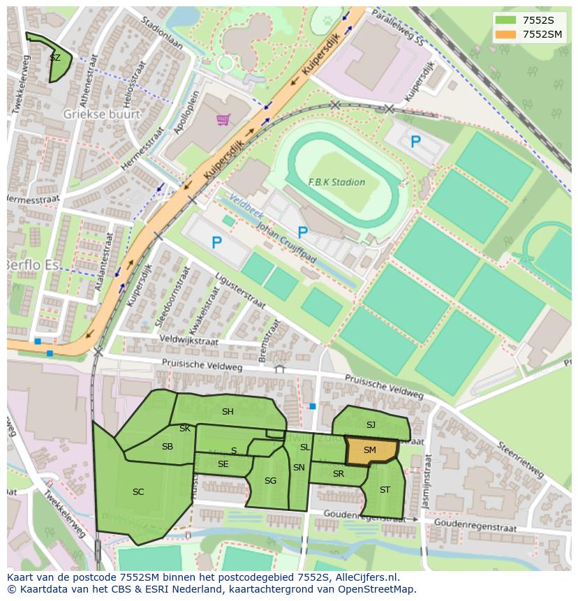 Afbeelding van het postcodegebied 7552 SM op de kaart.