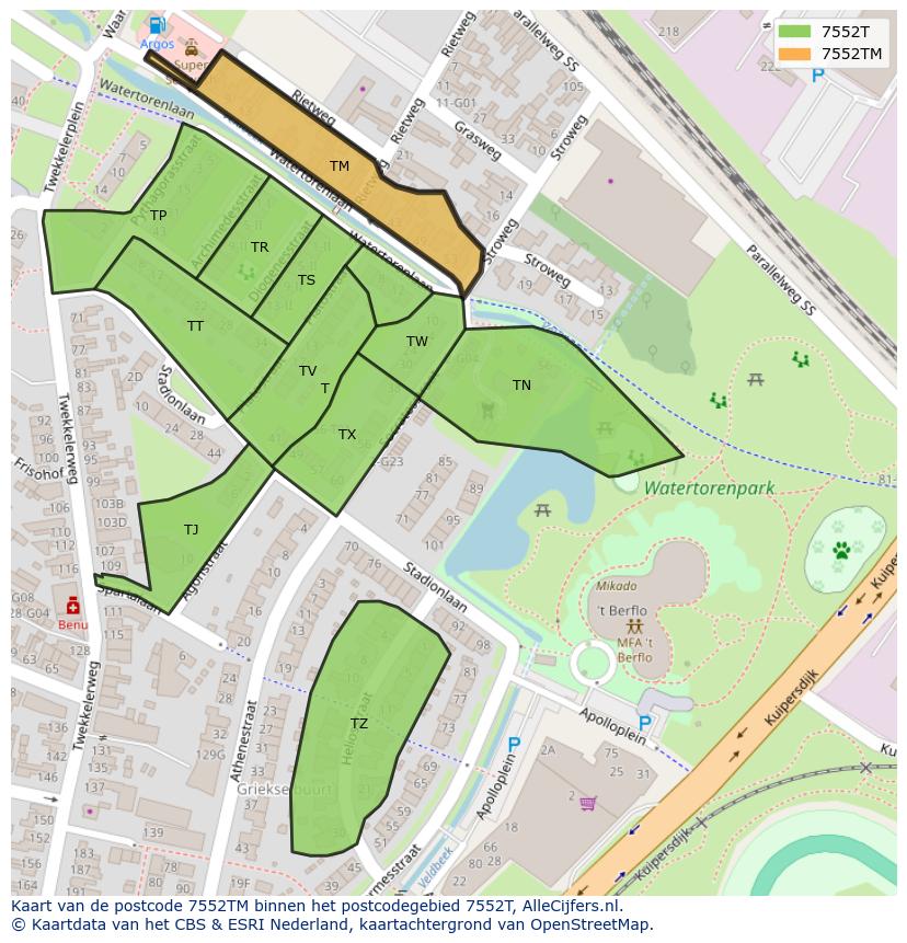 Afbeelding van het postcodegebied 7552 TM op de kaart.