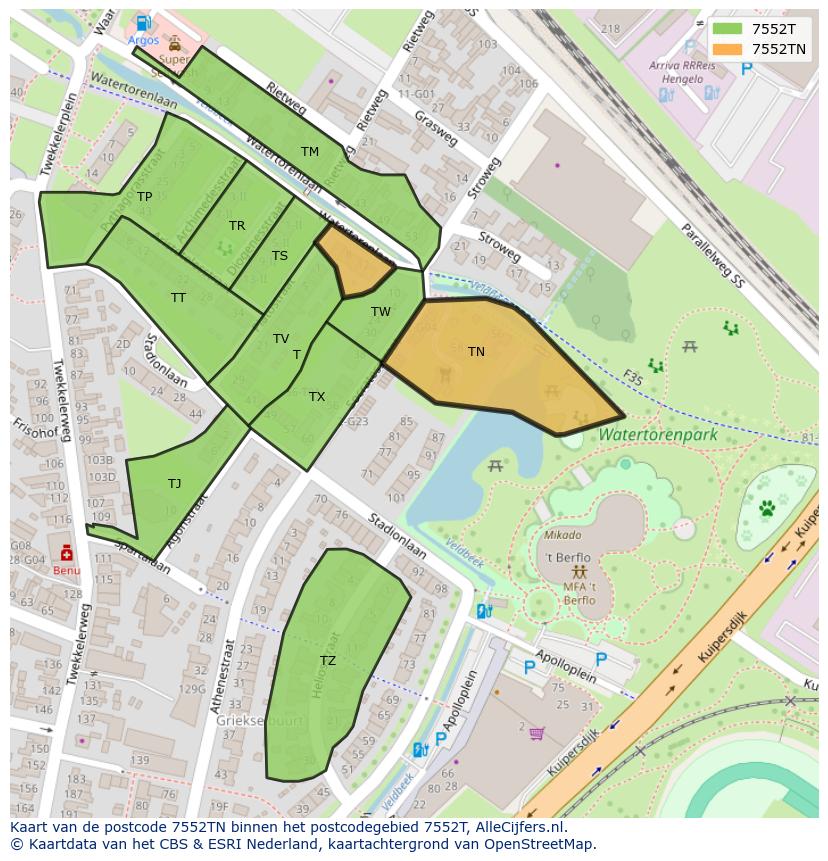 Afbeelding van het postcodegebied 7552 TN op de kaart.