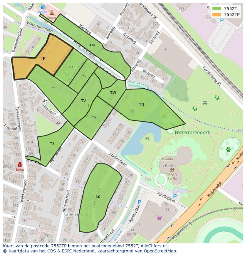 Afbeelding van het postcodegebied 7552 TP op de kaart.