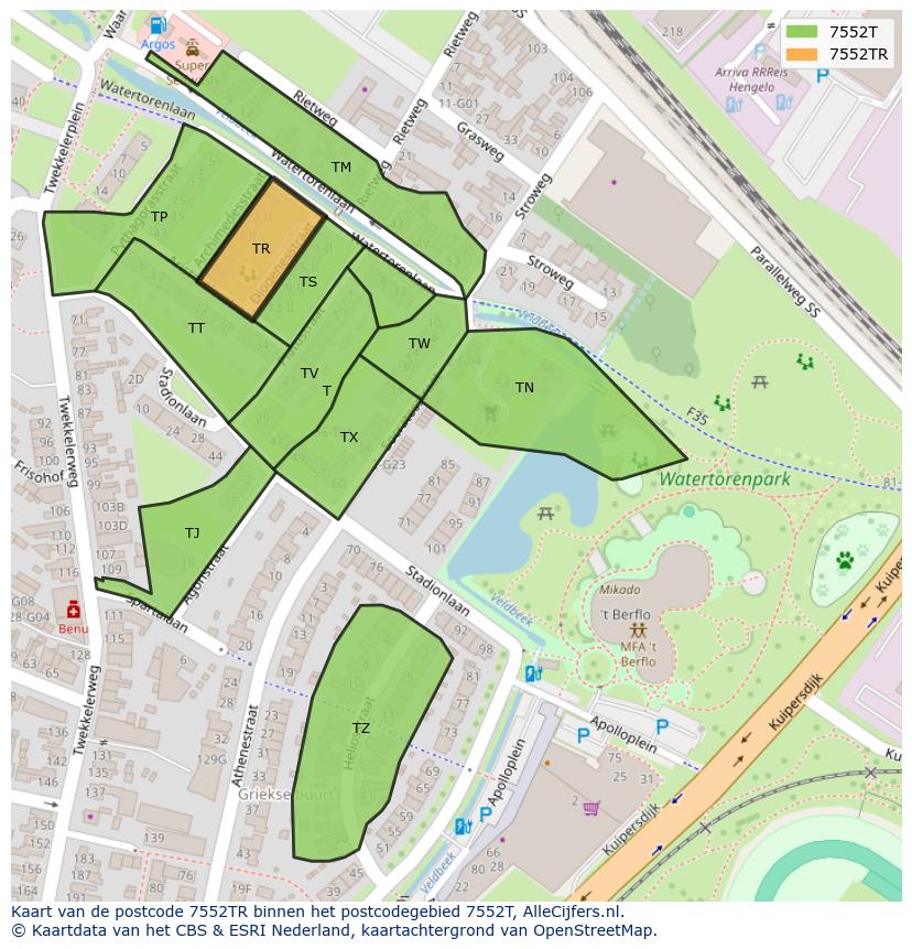 Afbeelding van het postcodegebied 7552 TR op de kaart.