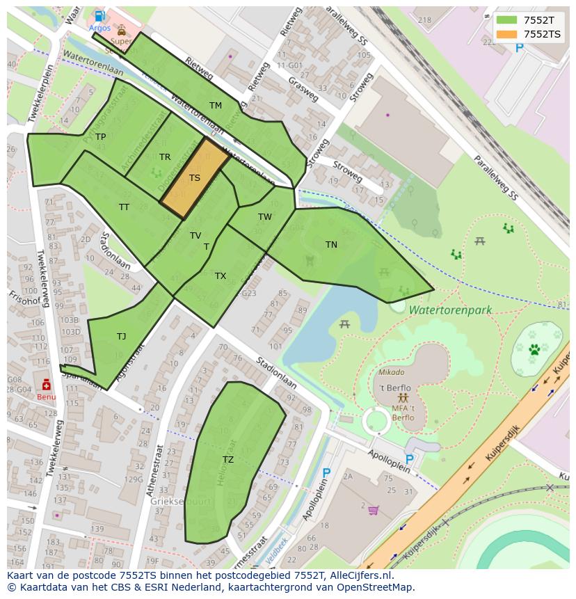 Afbeelding van het postcodegebied 7552 TS op de kaart.