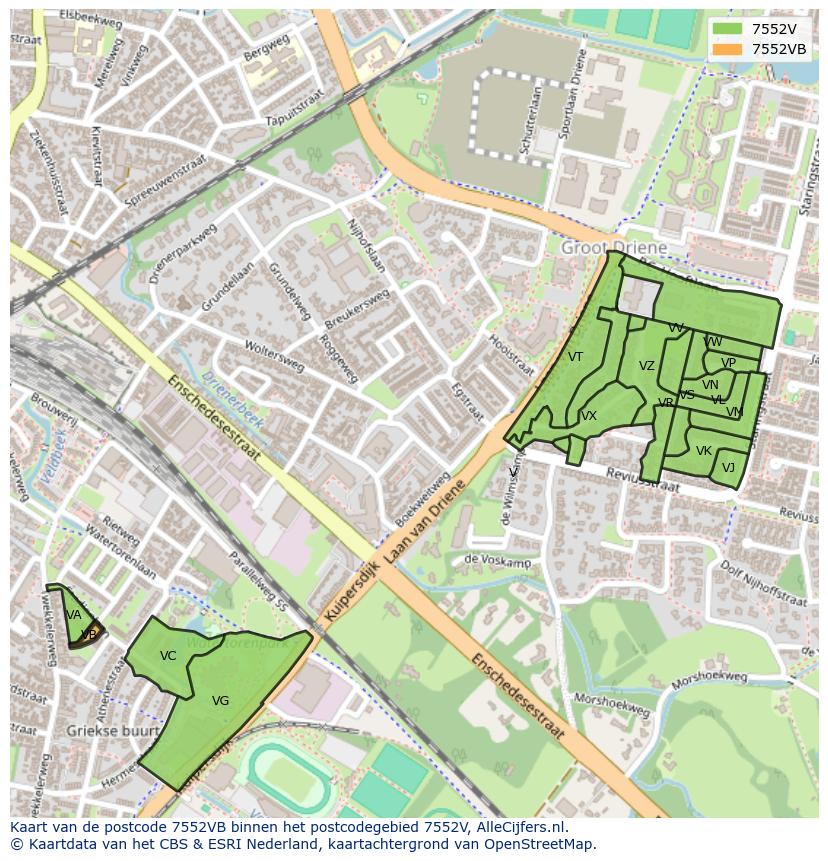 Afbeelding van het postcodegebied 7552 VB op de kaart.