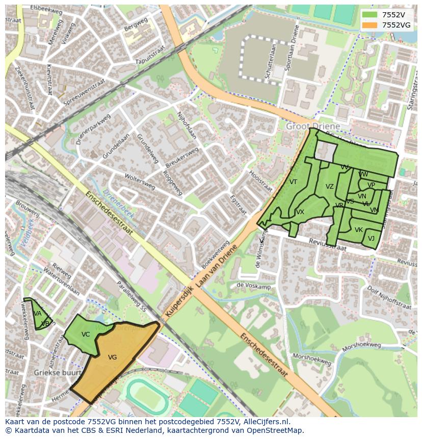 Afbeelding van het postcodegebied 7552 VG op de kaart.