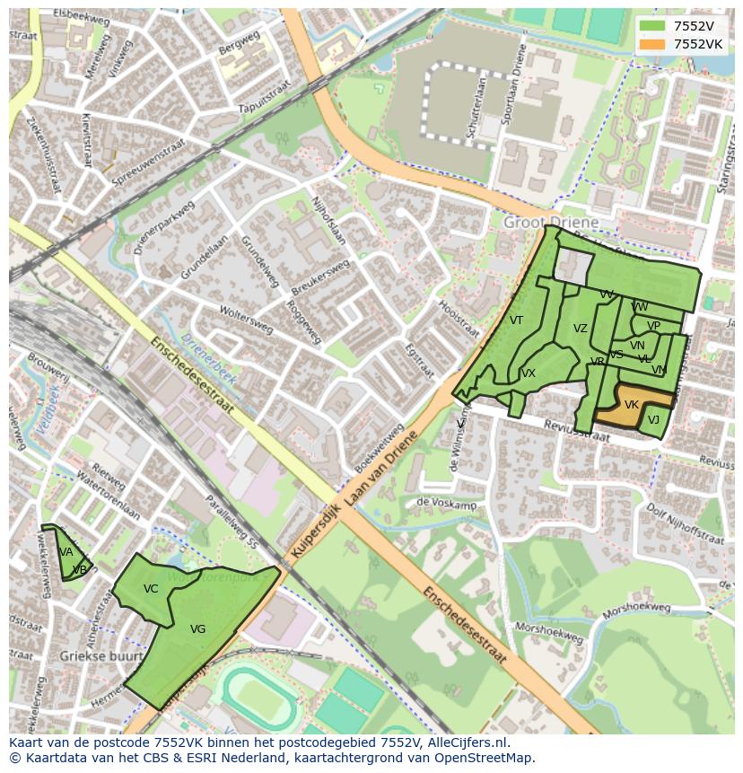 Afbeelding van het postcodegebied 7552 VK op de kaart.