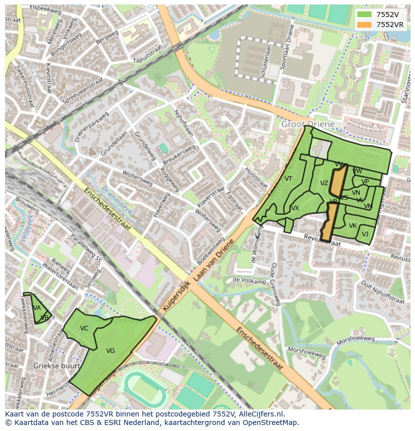 Afbeelding van het postcodegebied 7552 VR op de kaart.