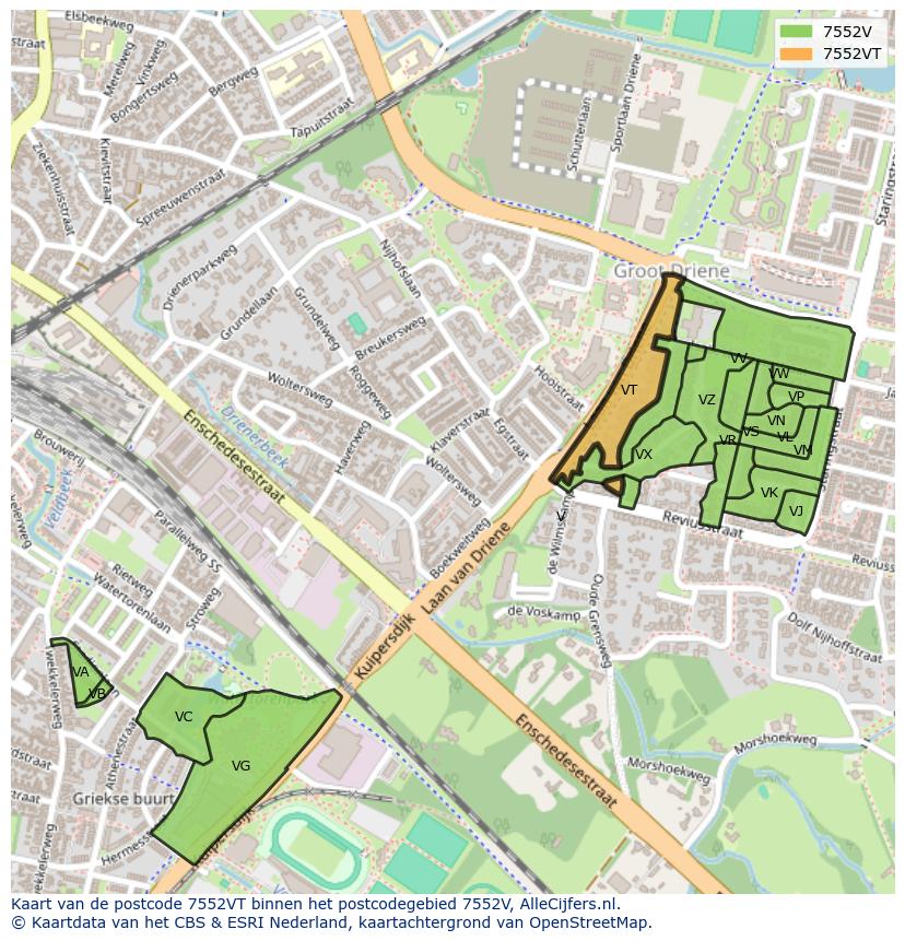 Afbeelding van het postcodegebied 7552 VT op de kaart.