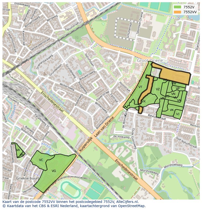 Afbeelding van het postcodegebied 7552 VV op de kaart.