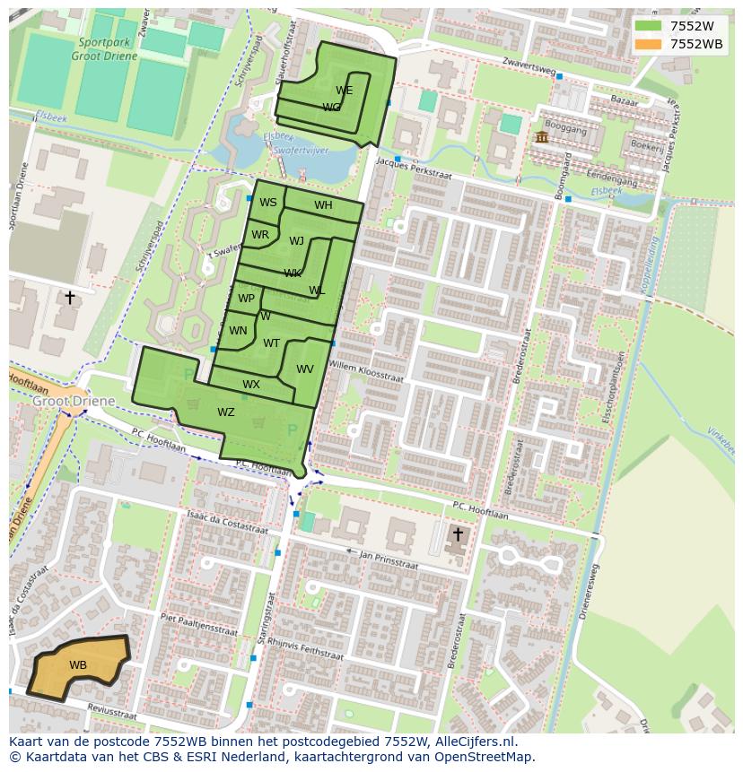 Afbeelding van het postcodegebied 7552 WB op de kaart.