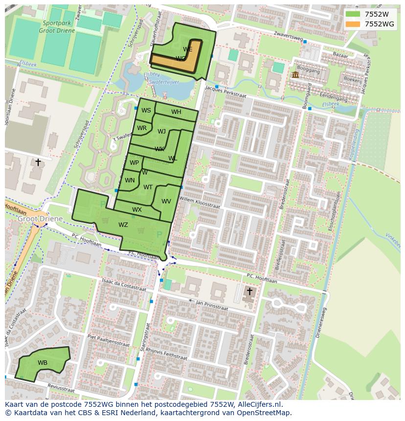 Afbeelding van het postcodegebied 7552 WG op de kaart.