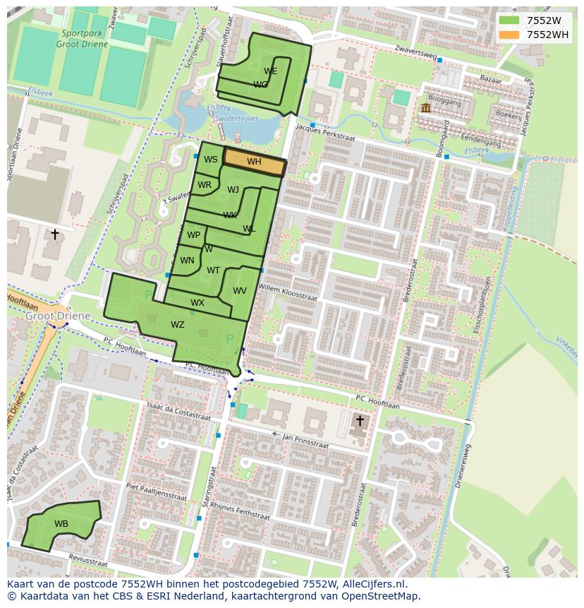 Afbeelding van het postcodegebied 7552 WH op de kaart.