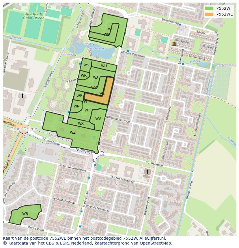 Afbeelding van het postcodegebied 7552 WL op de kaart.