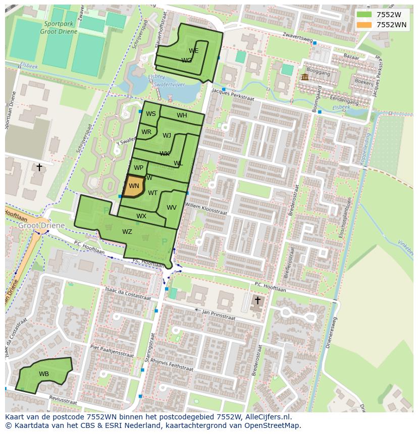 Afbeelding van het postcodegebied 7552 WN op de kaart.