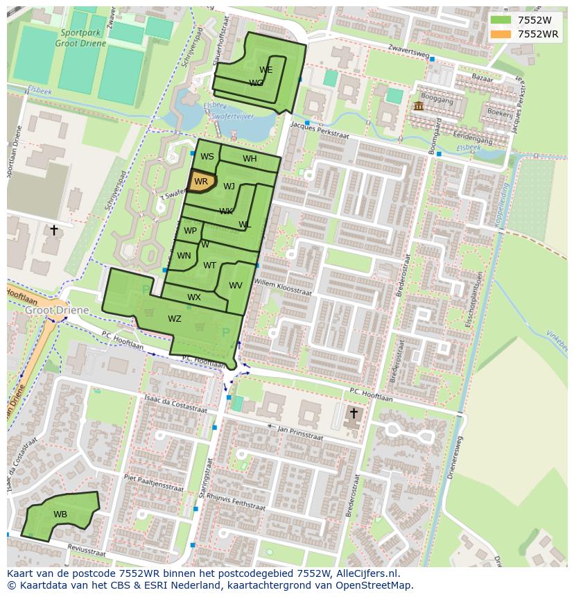 Afbeelding van het postcodegebied 7552 WR op de kaart.