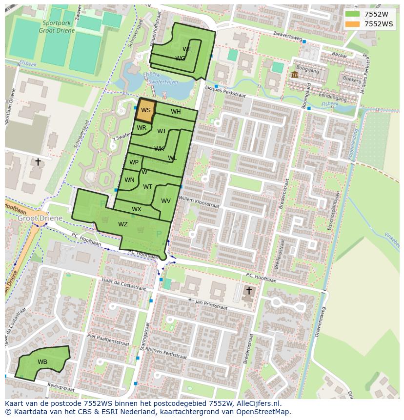 Afbeelding van het postcodegebied 7552 WS op de kaart.