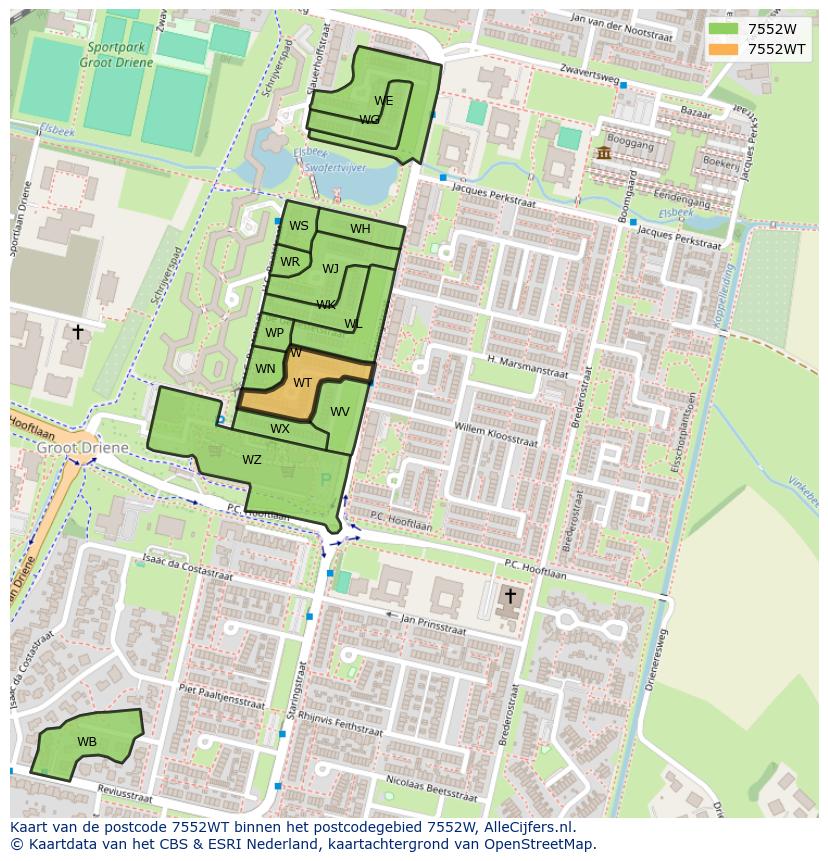 Afbeelding van het postcodegebied 7552 WT op de kaart.