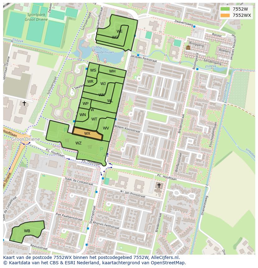 Afbeelding van het postcodegebied 7552 WX op de kaart.