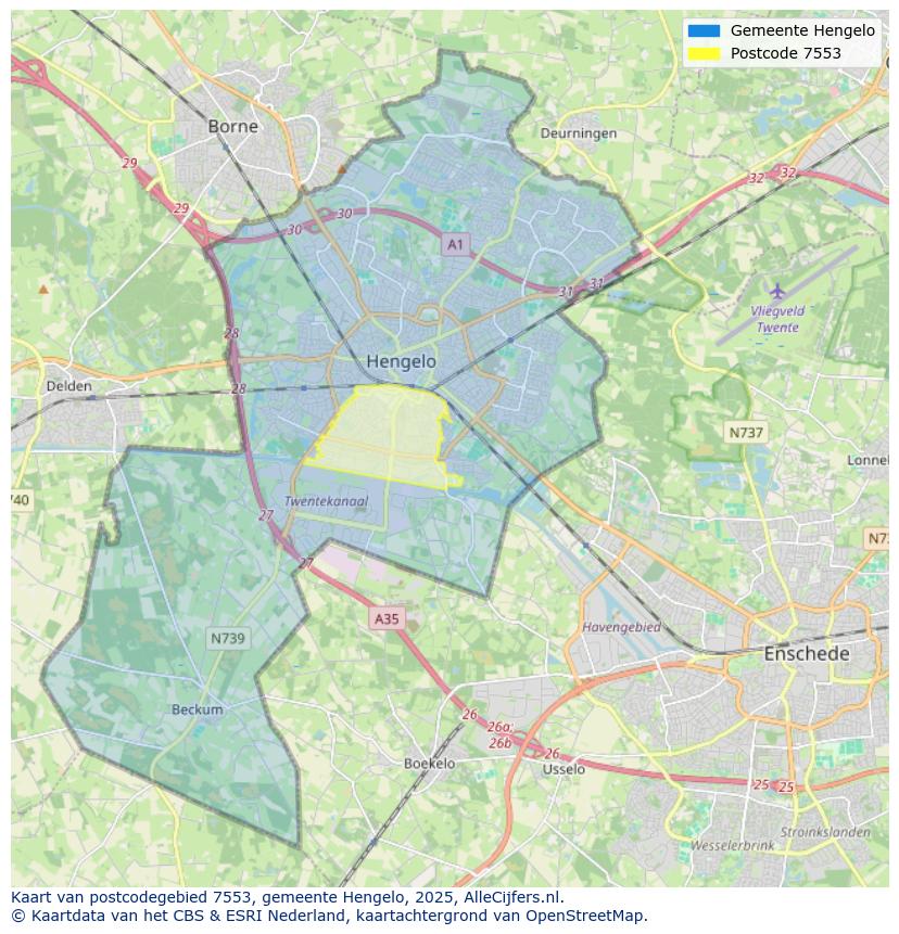 Afbeelding van het postcodegebied 7553 op de kaart.