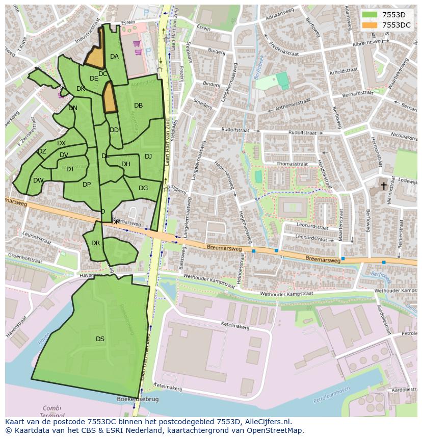 Afbeelding van het postcodegebied 7553 DC op de kaart.
